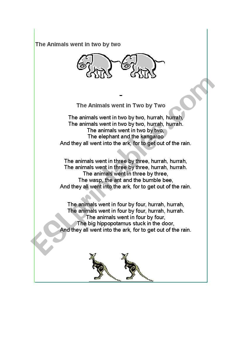 Animals song worksheet