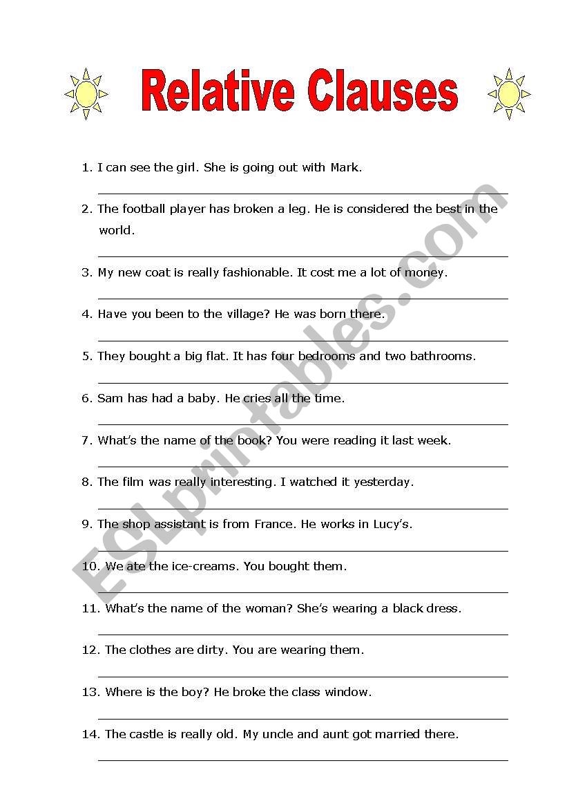 Relative Clauses Worksheet Grade 7