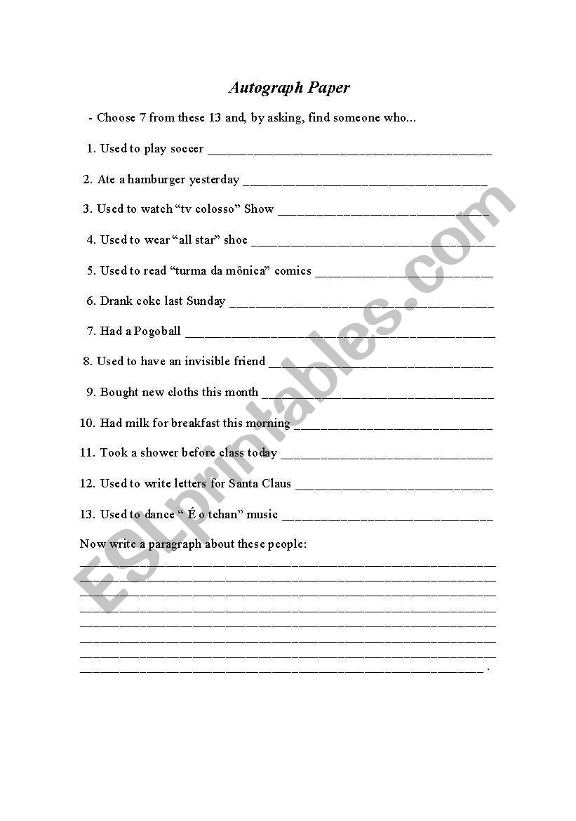 Autograph Paper (2) worksheet