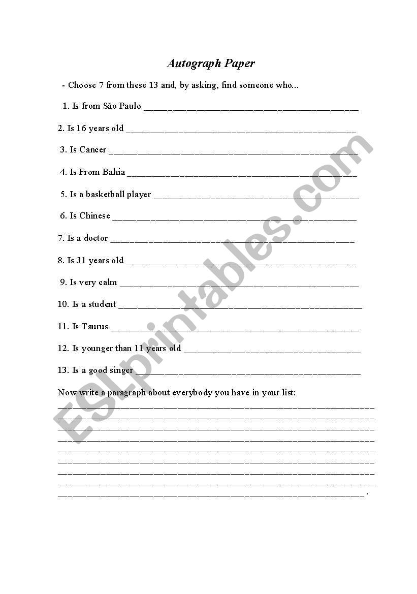 Autograph Paper (1) worksheet