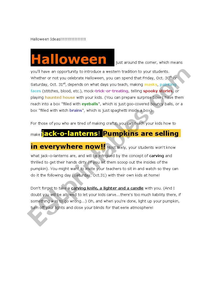 Fun Halloween Activity Ideas worksheet