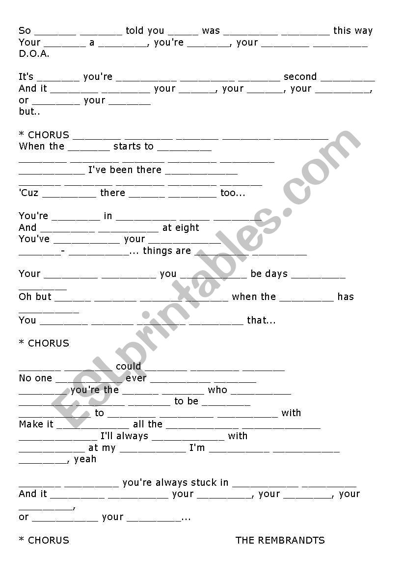 Ill be There For You worksheet