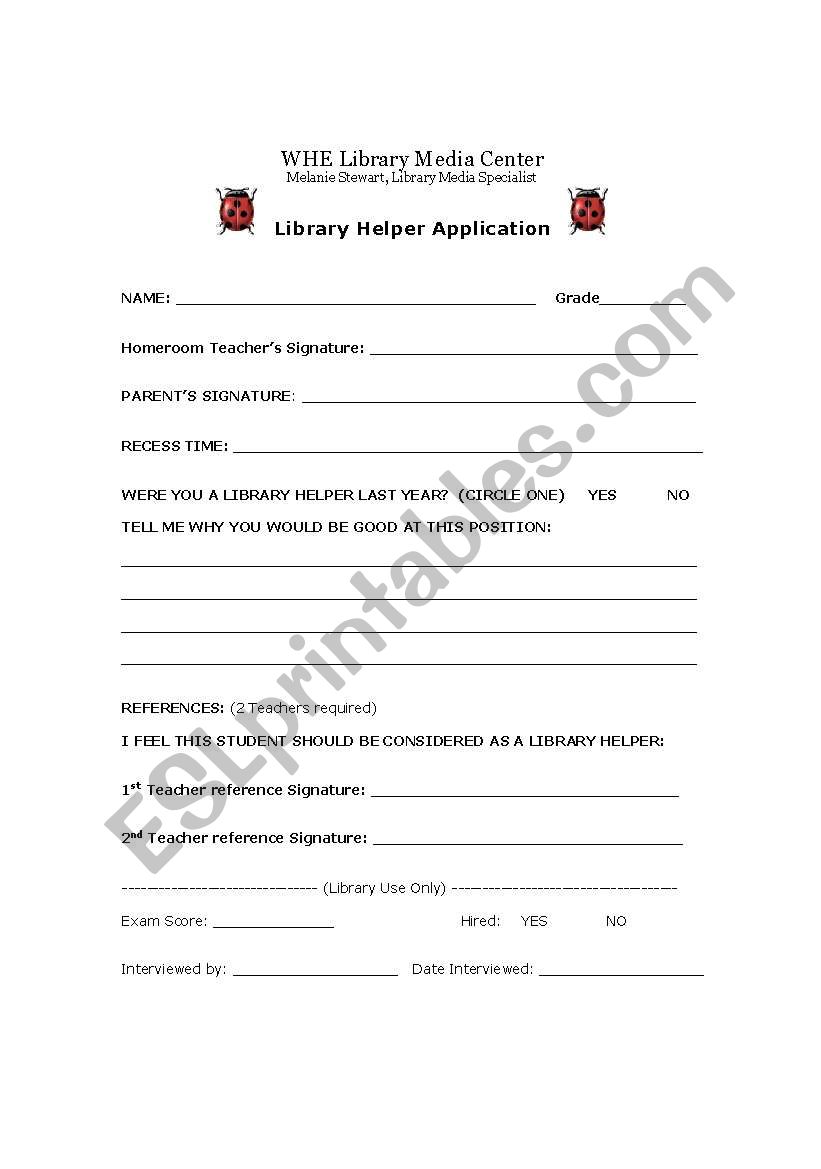 Library Helper Application worksheet