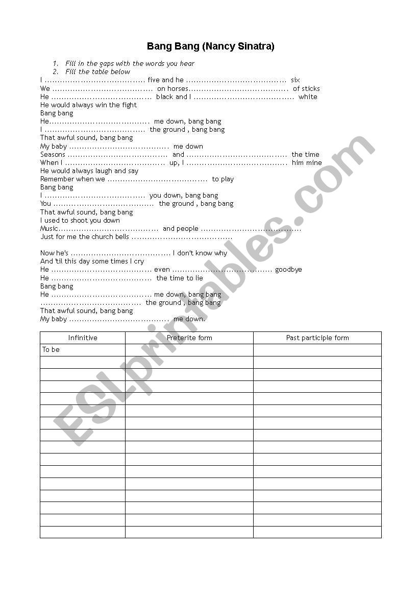 Bang Bang song worksheet