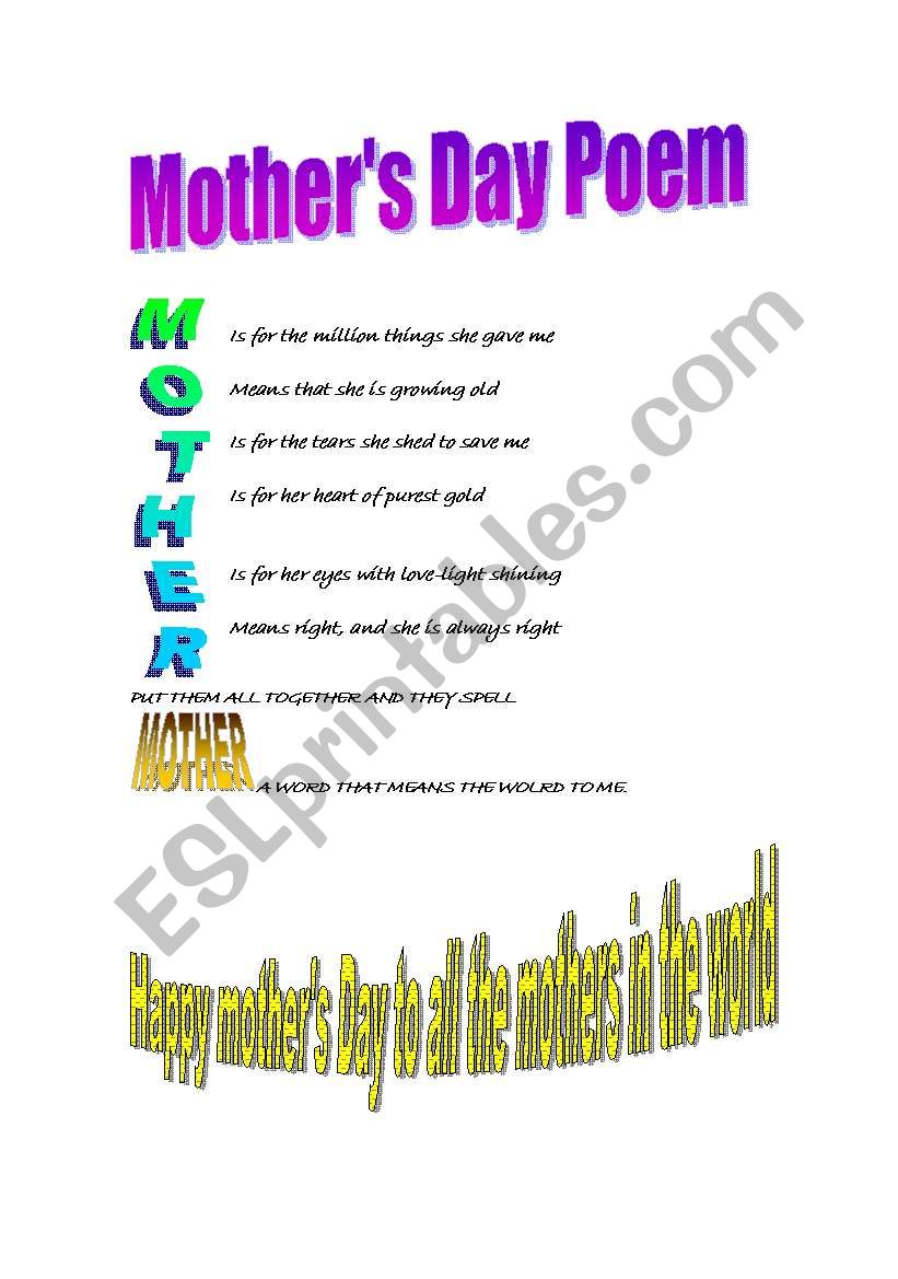 mothers day poem worksheet