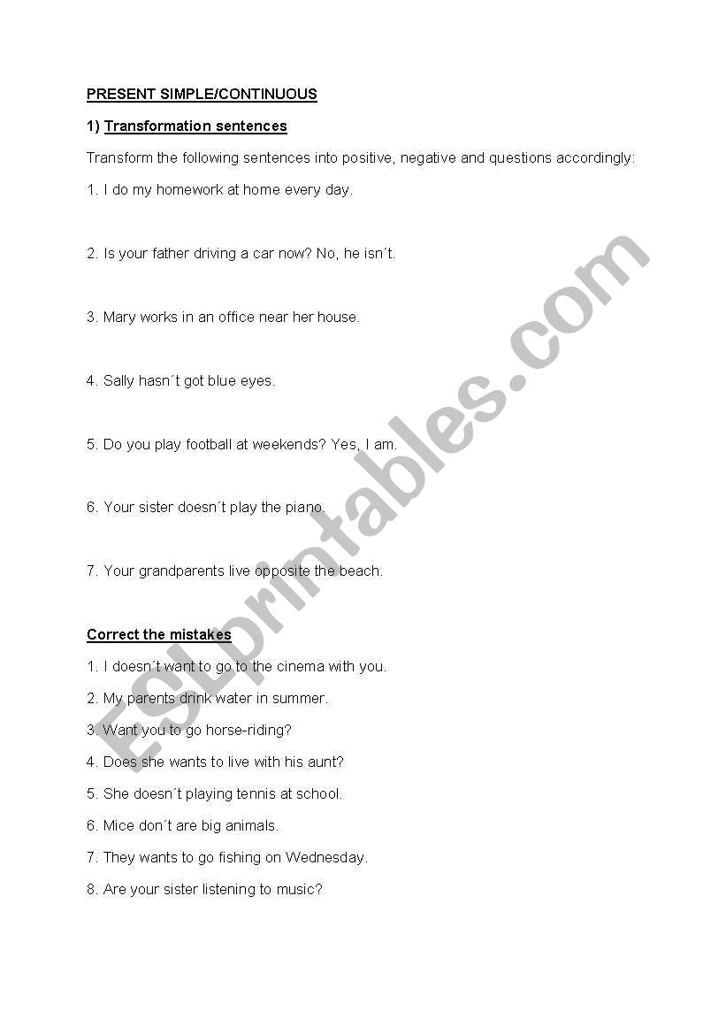 Present Simple/ Continuous worksheet