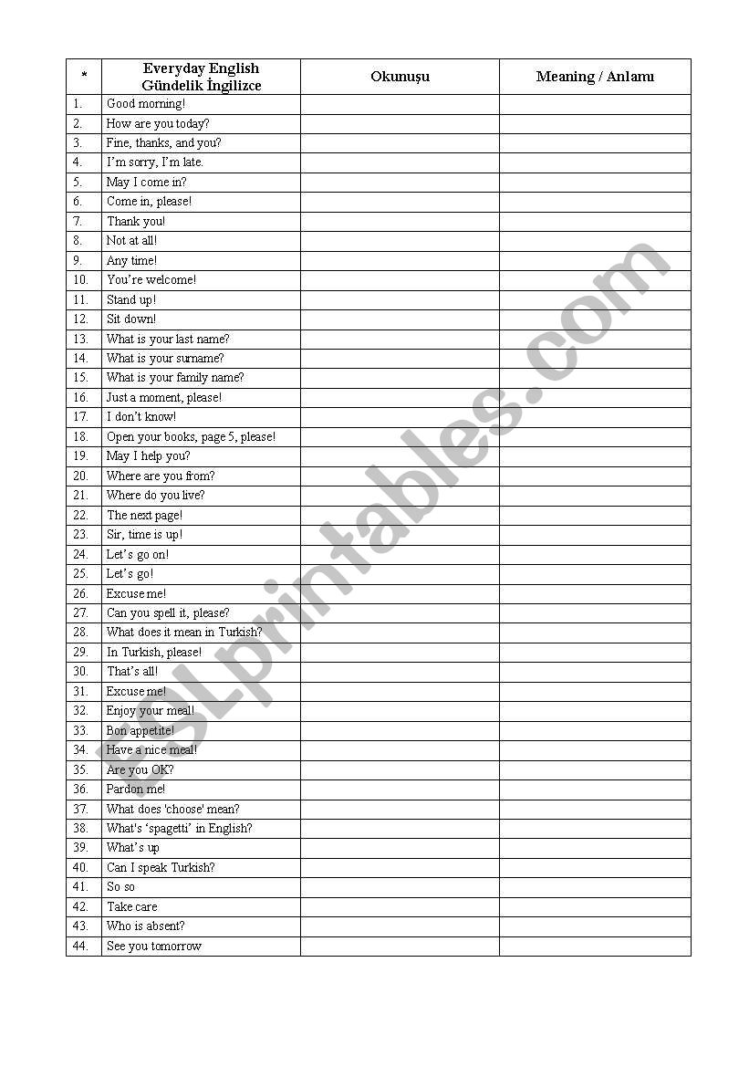 classroom language worksheet