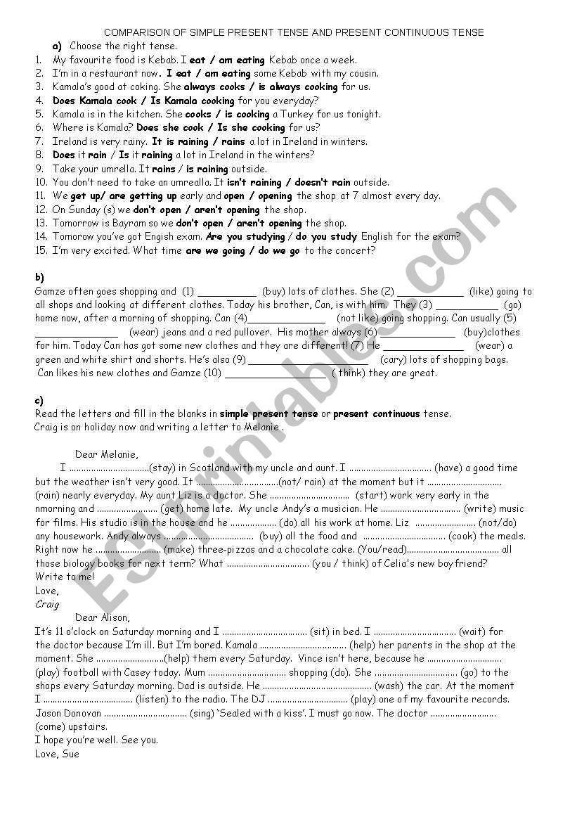 present simple-present cont worksheet