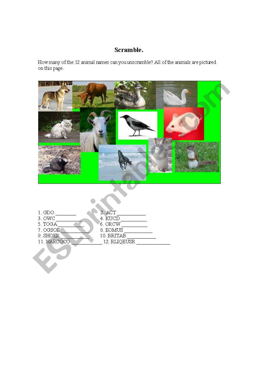 Scramble worksheet