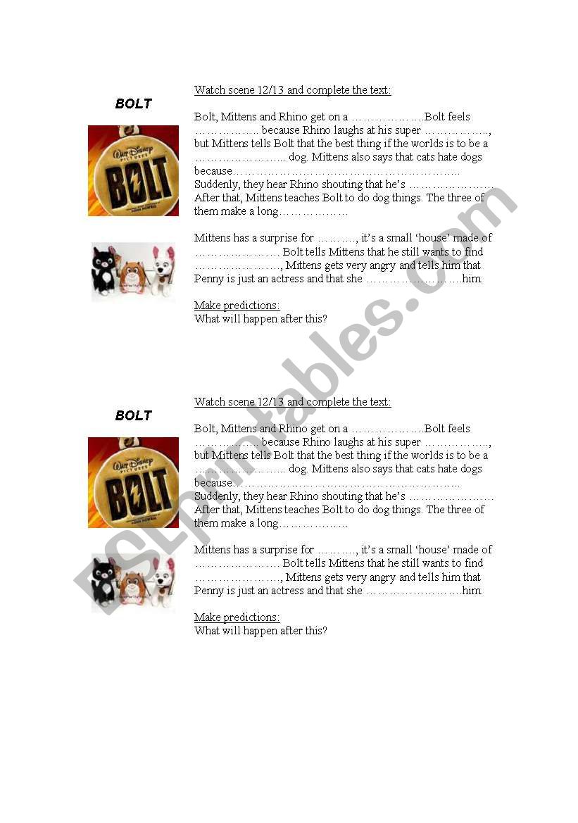 Bolt - Scene 12/13 worksheet