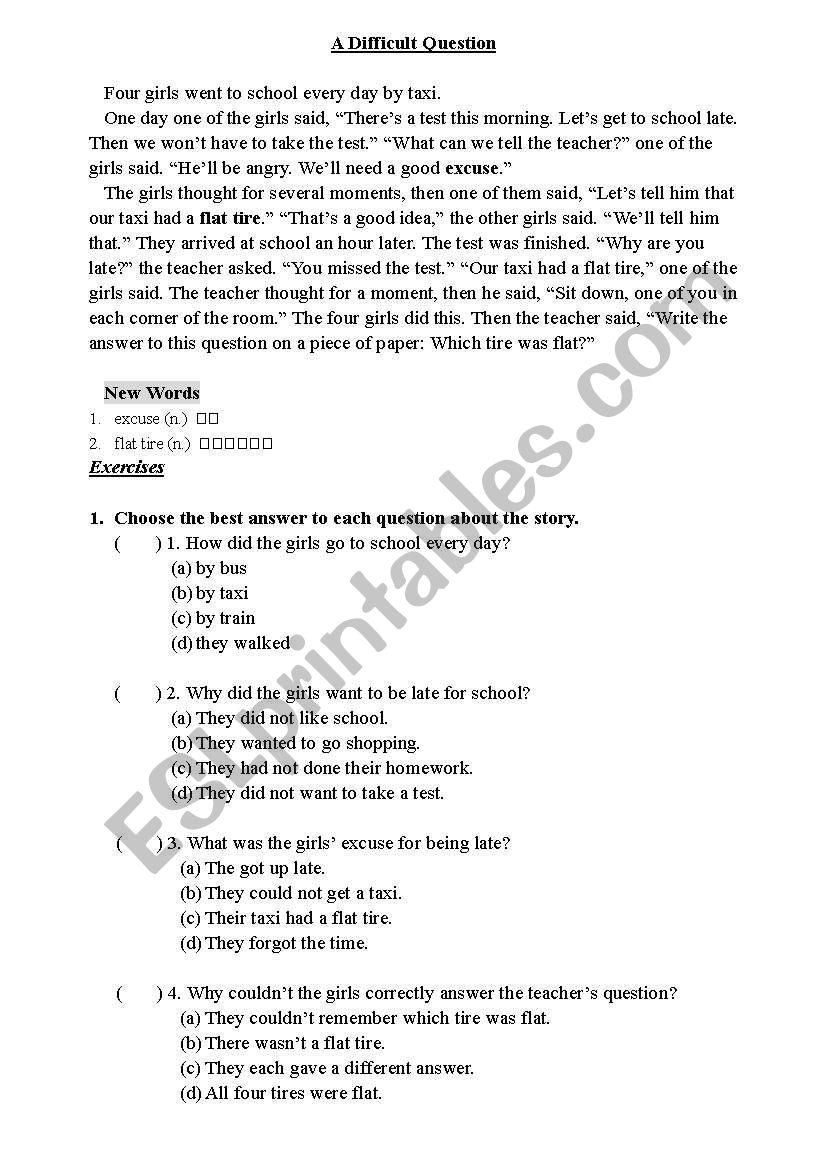 A difficult question worksheet
