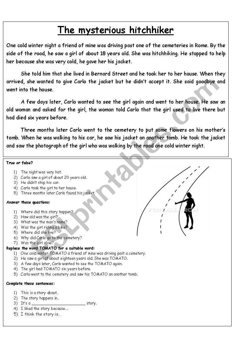 The mysterious hitchhiker worksheet