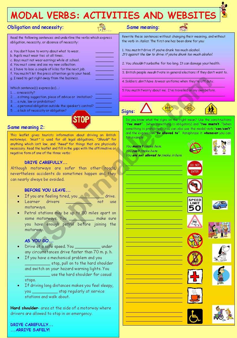 MODAL VERBS: ACTIVITIES AND WEBSITES TO PRACTICE. 2 PAGES