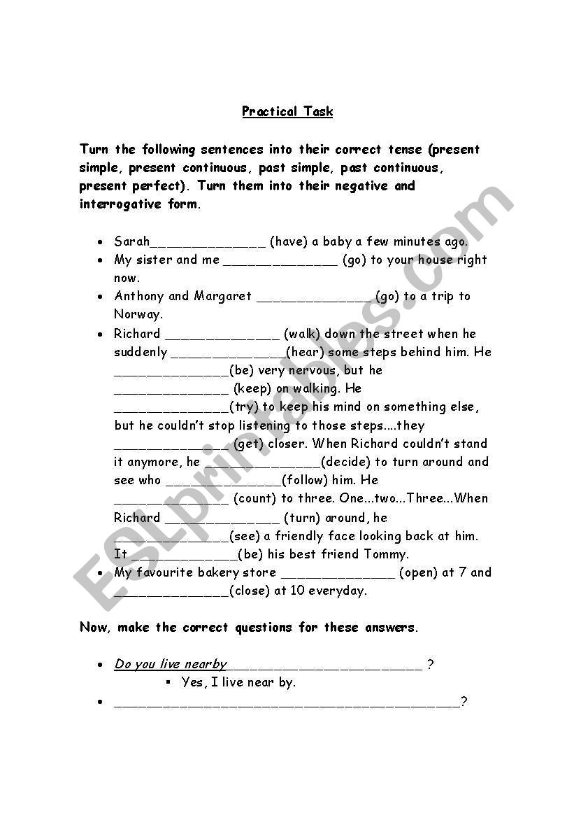 Verb Tenses worksheet