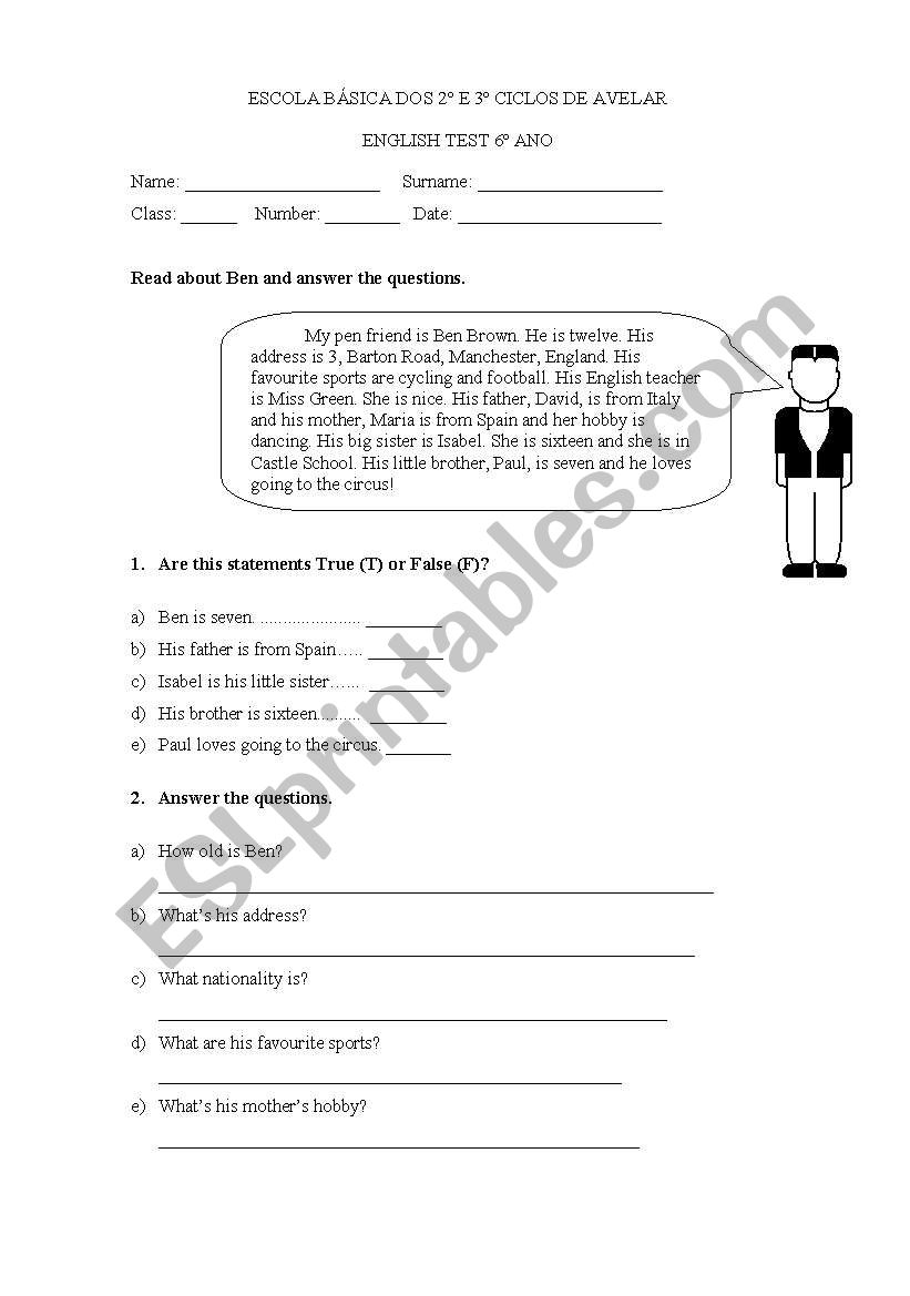 english test worksheet