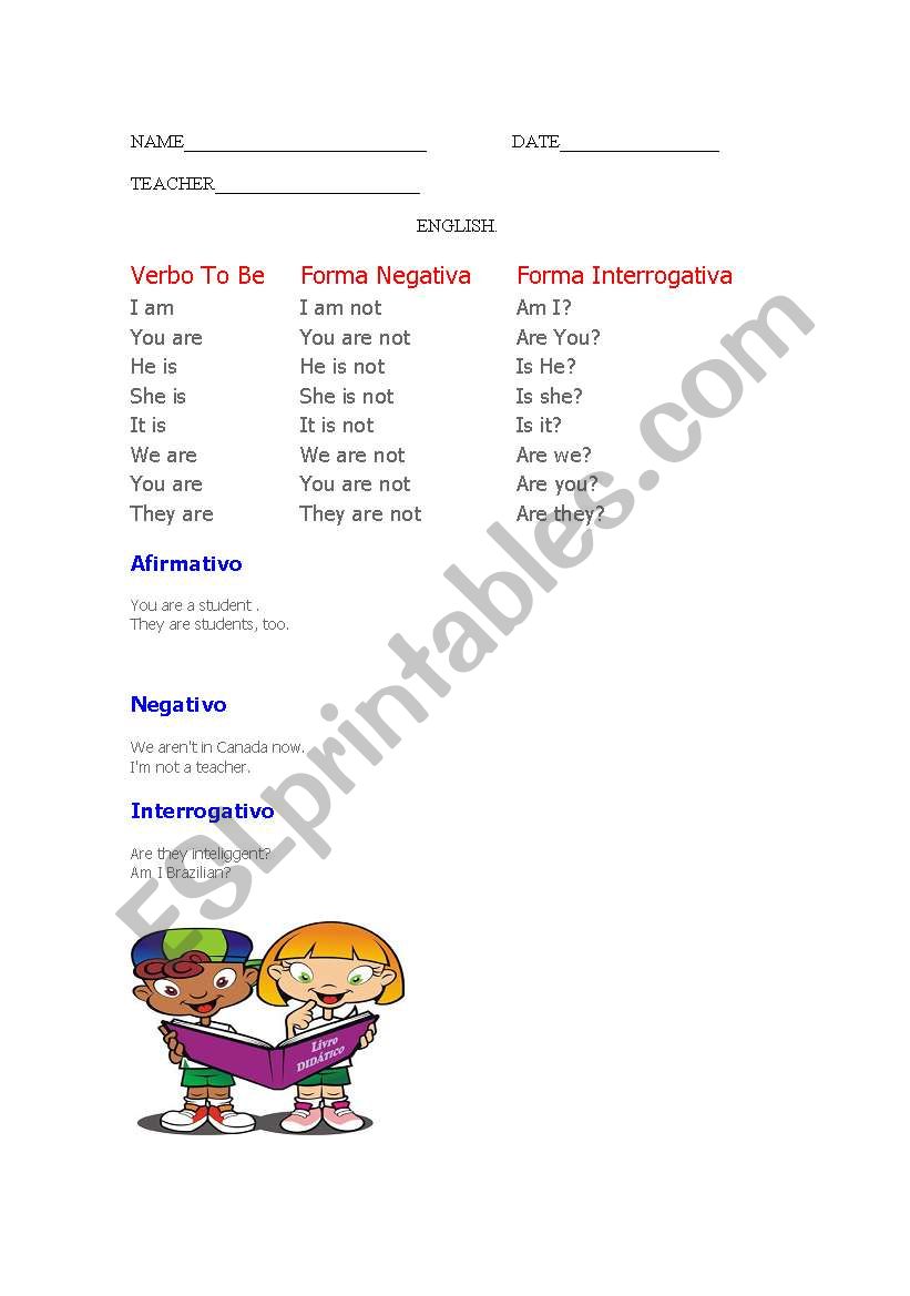 Verbo to be worksheet