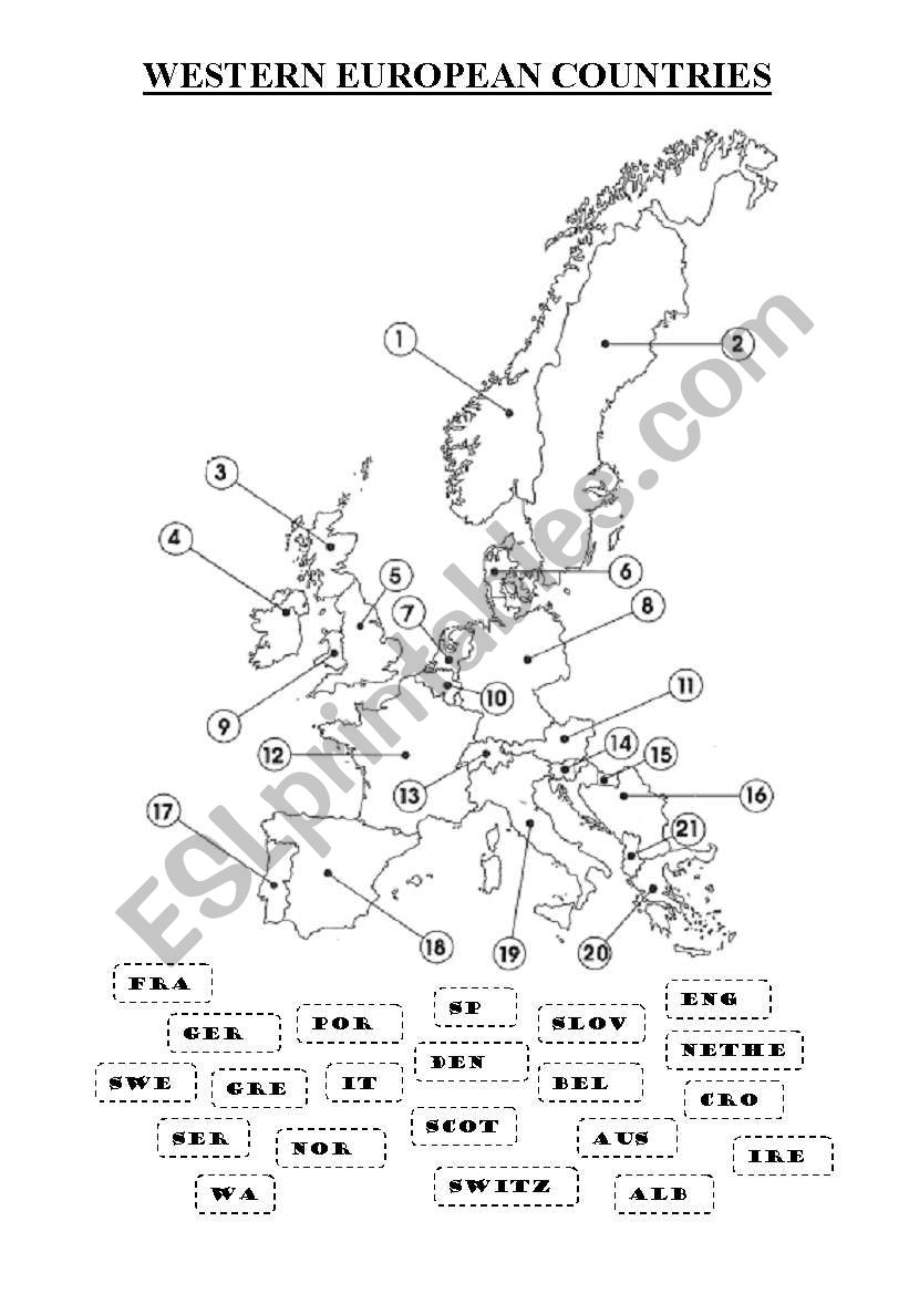 European countries worksheet