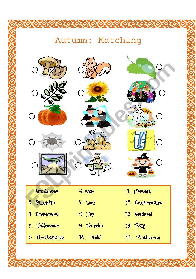 Autumn: Matching worksheet