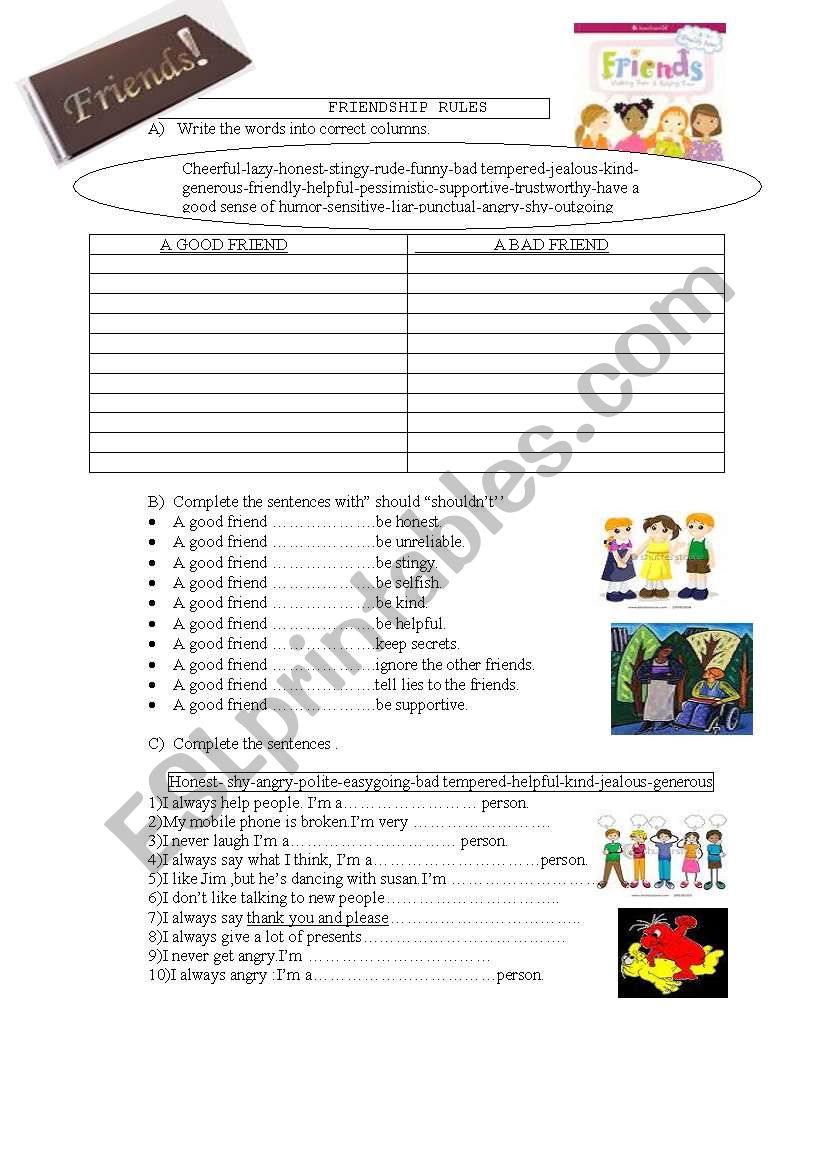 FRIENDSHIP RULES worksheet