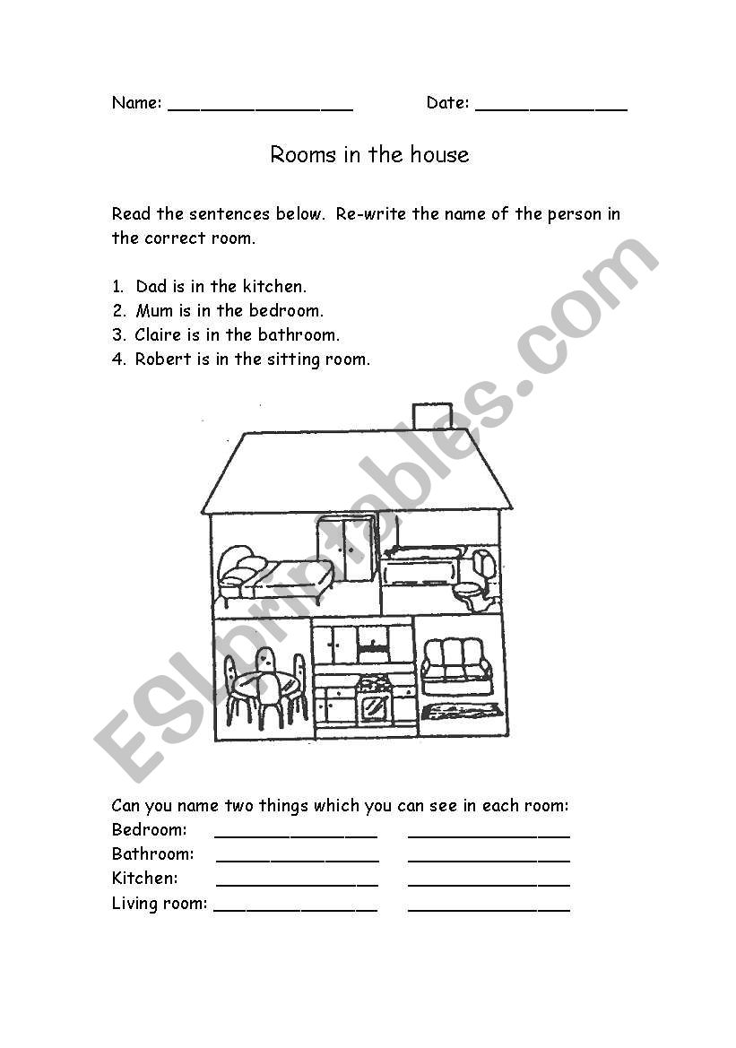 Rooms in the home worksheet
