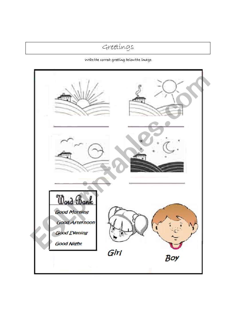 First School day- GREETINGS worksheet