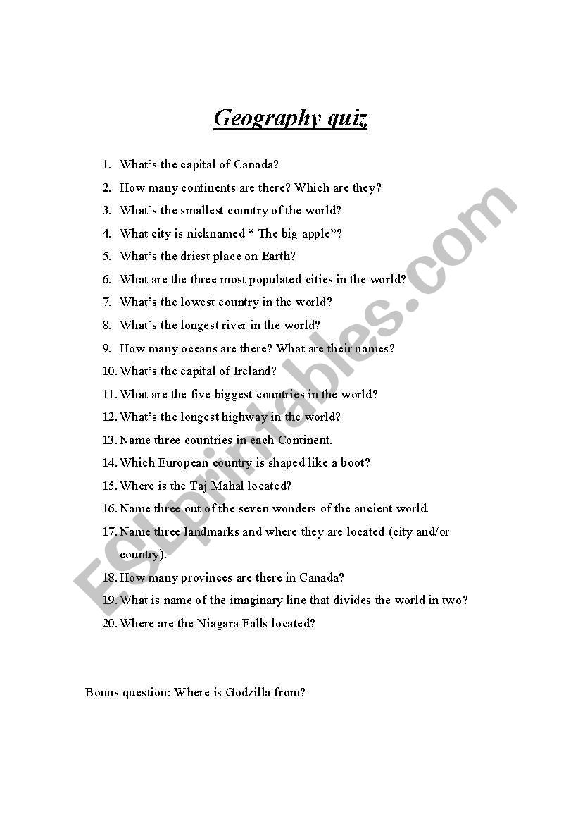 Geography Quiz worksheet