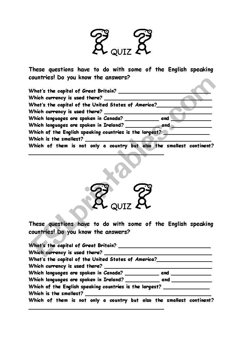 Quiz: English speaking countries
