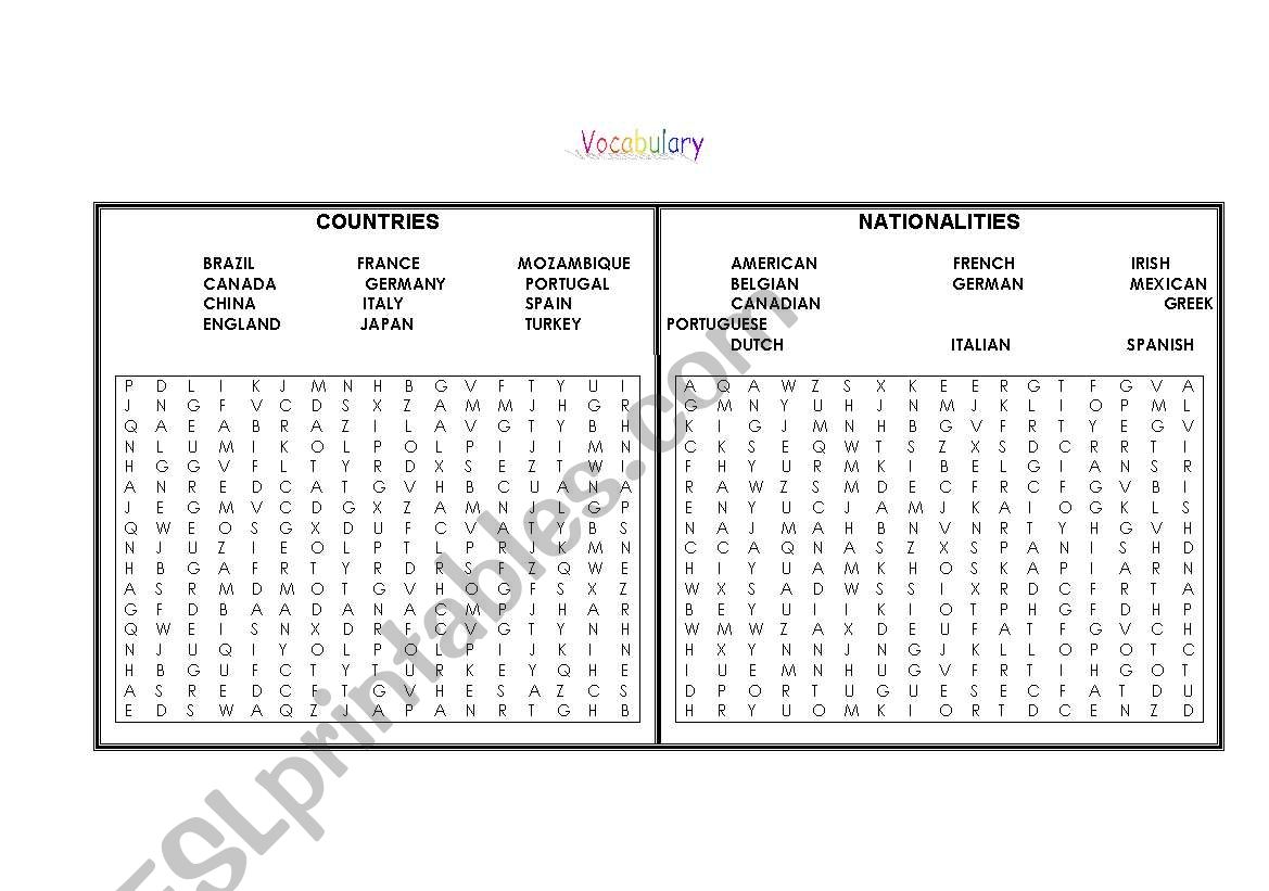 Countries and nationalities worksheet