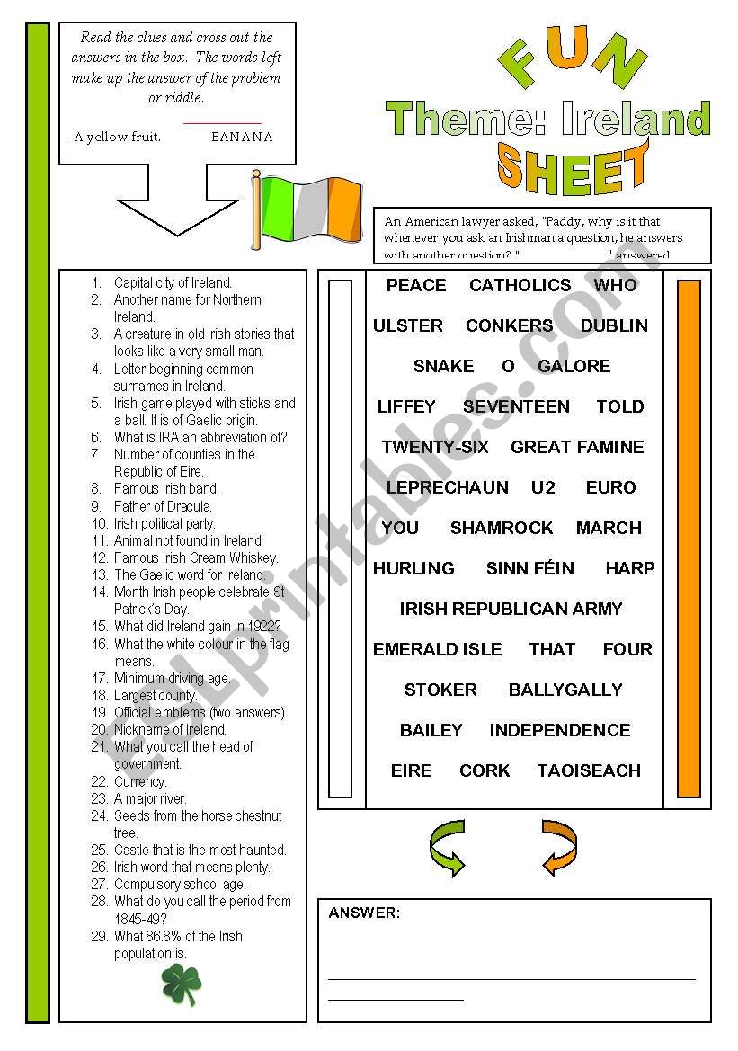 Fun Sheet Theme: Ireland worksheet