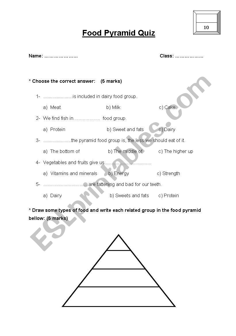 food pyrimad quiz worksheet