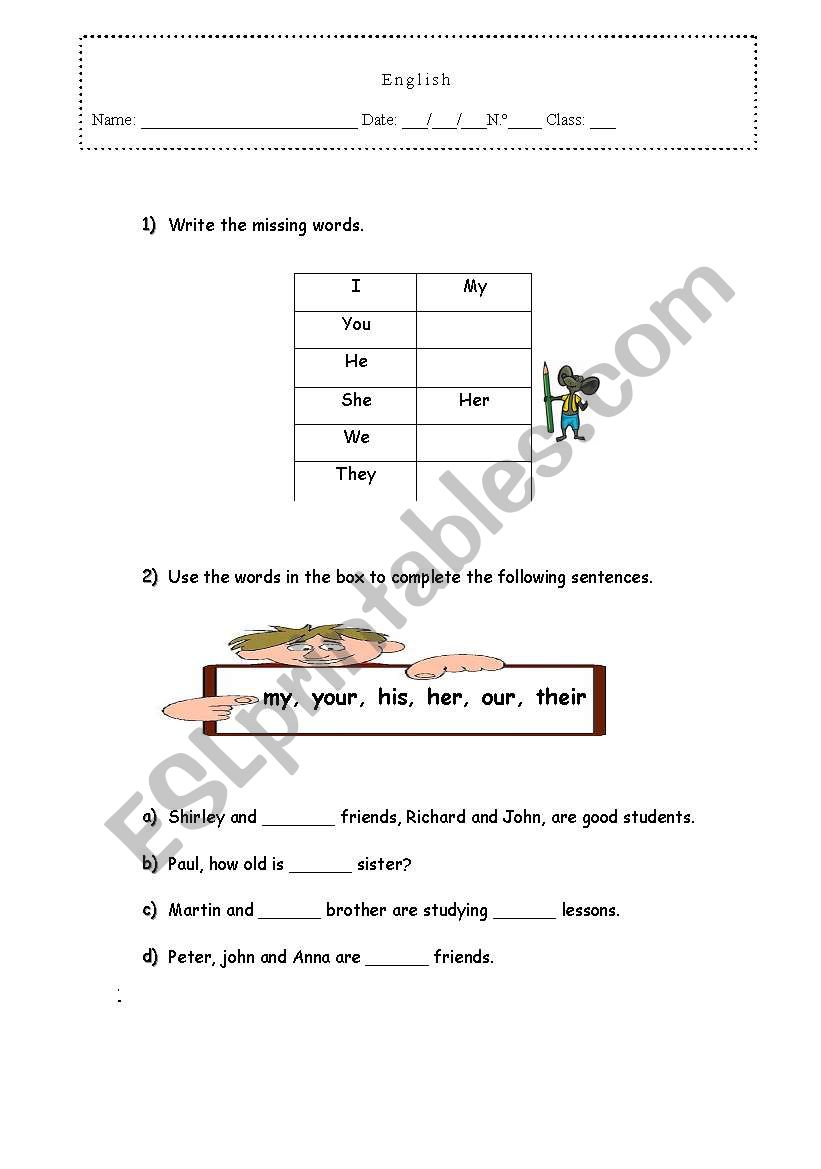 possessive pronouns worksheet