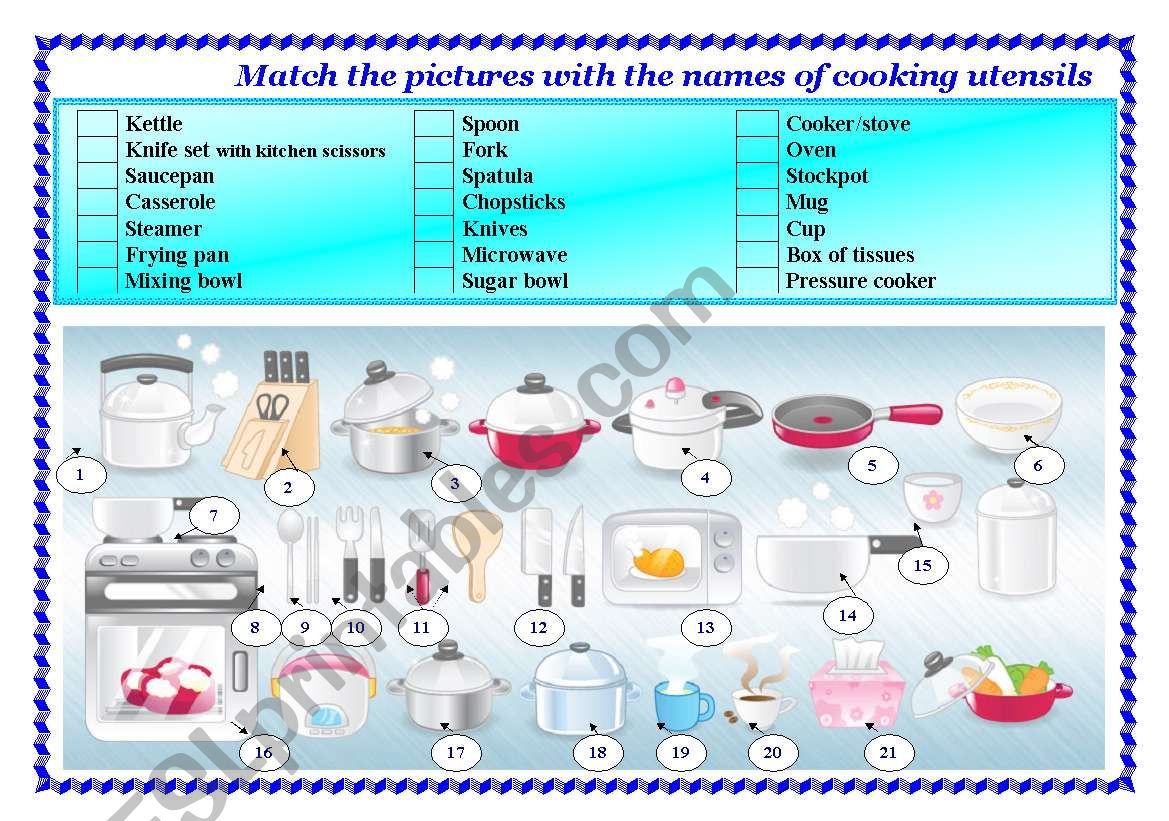 Cooking utensils worksheet