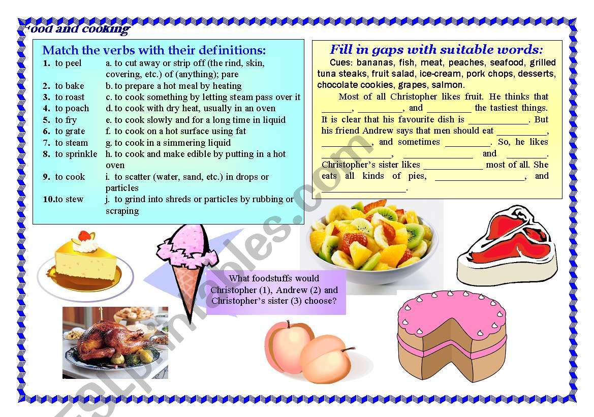 Food and cooking worksheet