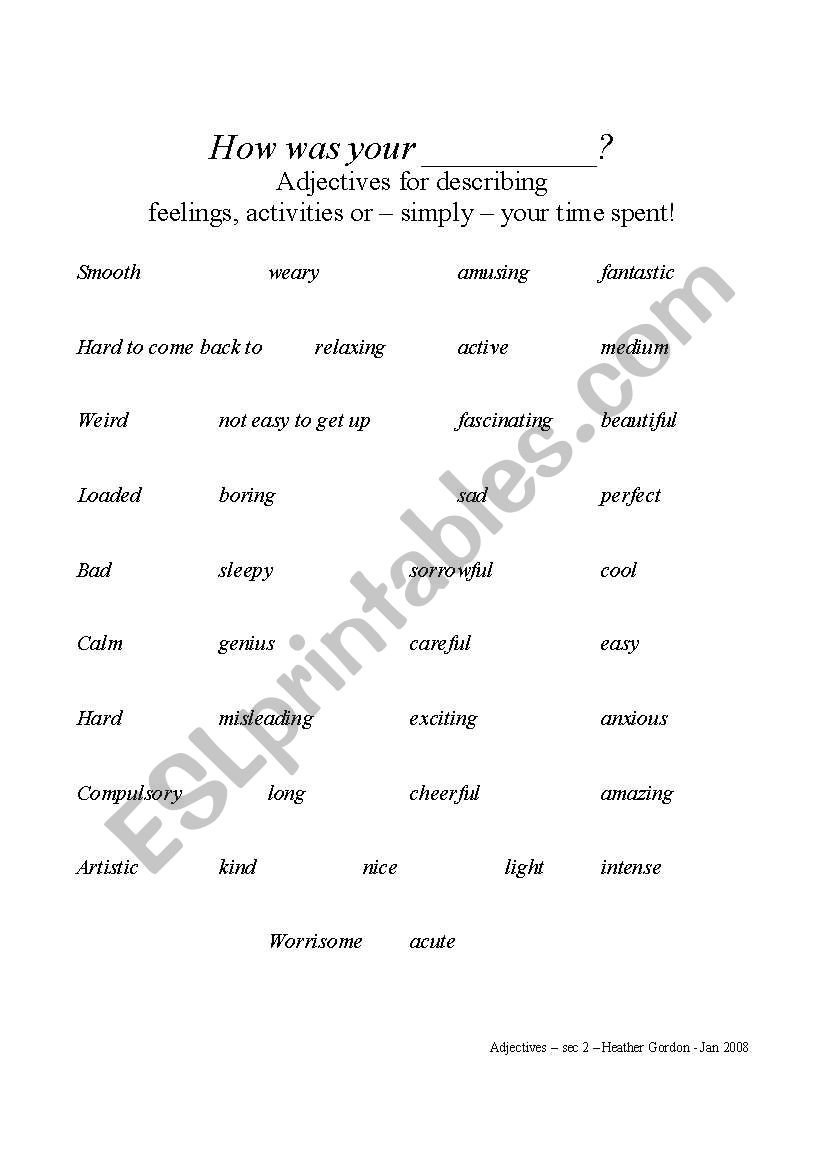 Adjectives worksheet