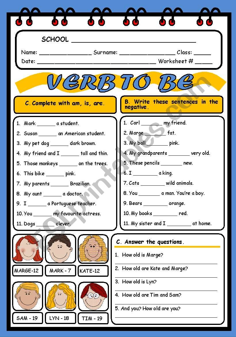 VERB TO BE worksheet