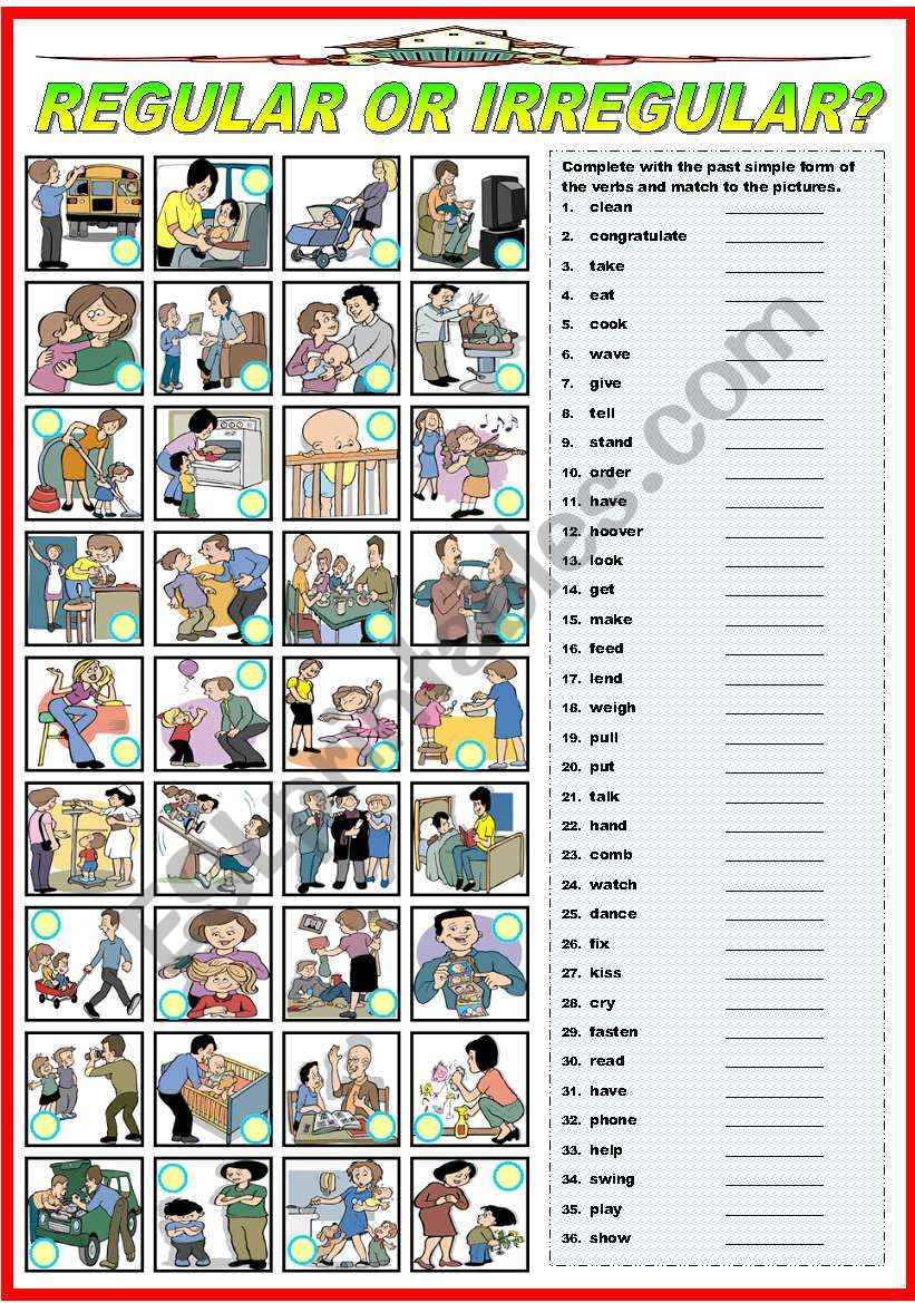 REGULAR OR IRREGULAR? COMPLETE AND MATCH (B&W VERSION INCLUDED)