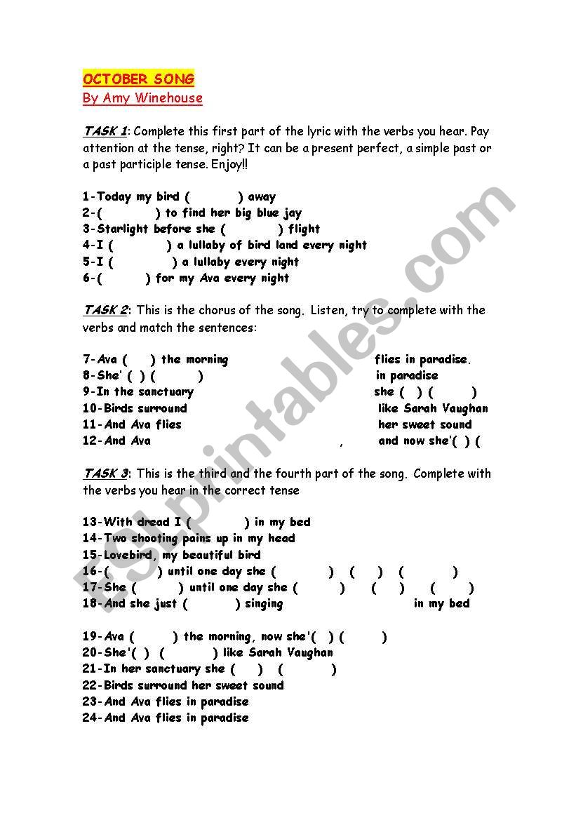 October Song worksheet