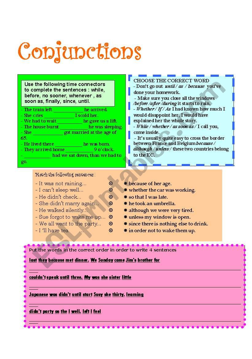 Conjunctions worksheet