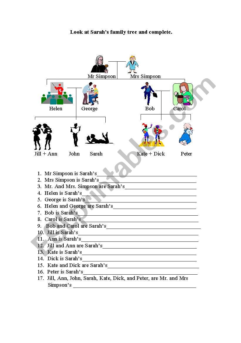 family tree, family relations worksheet