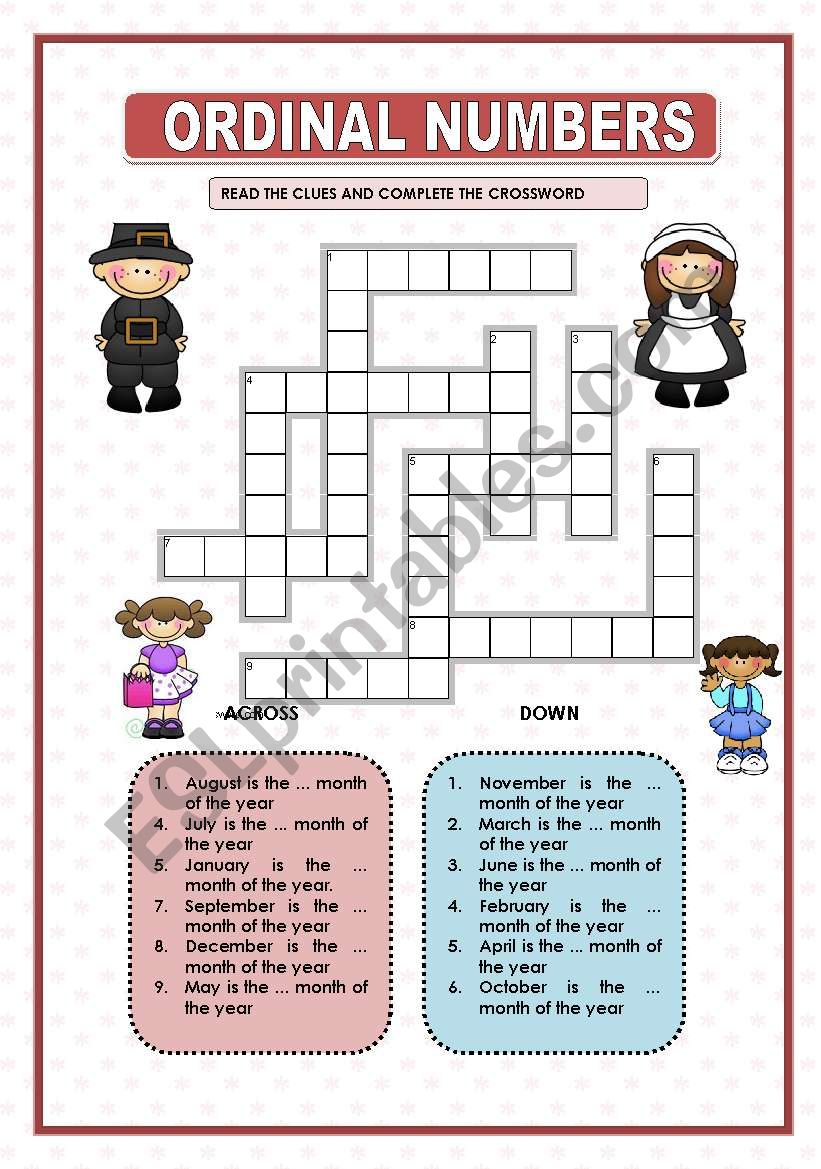 ORDINAL NUMBERS - CROSSWORD worksheet