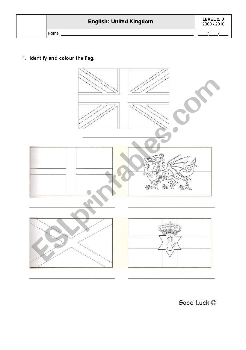 United Kingdom: Flags worksheet