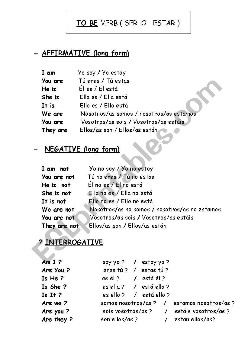 to BE worksheet