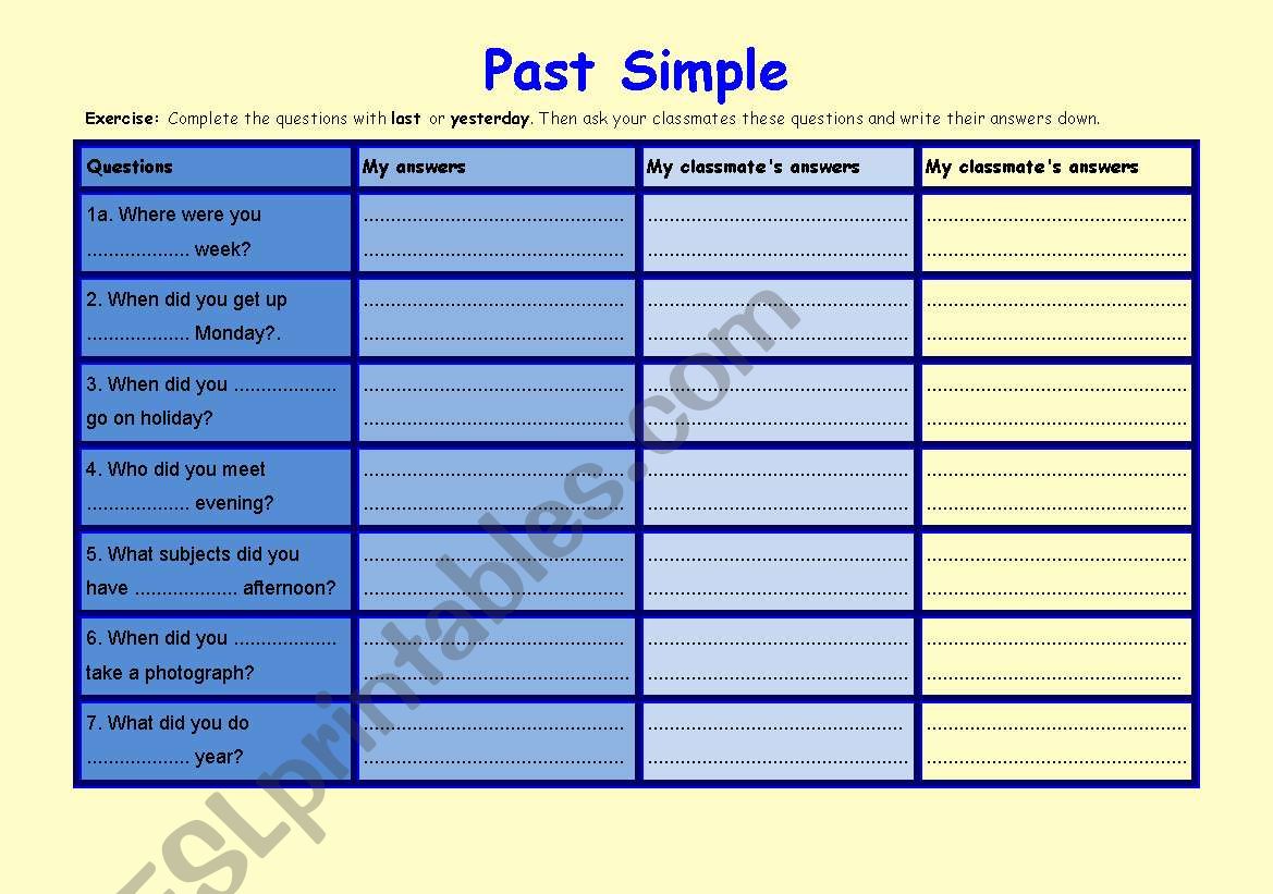 Past Simple Speaking Activity worksheet