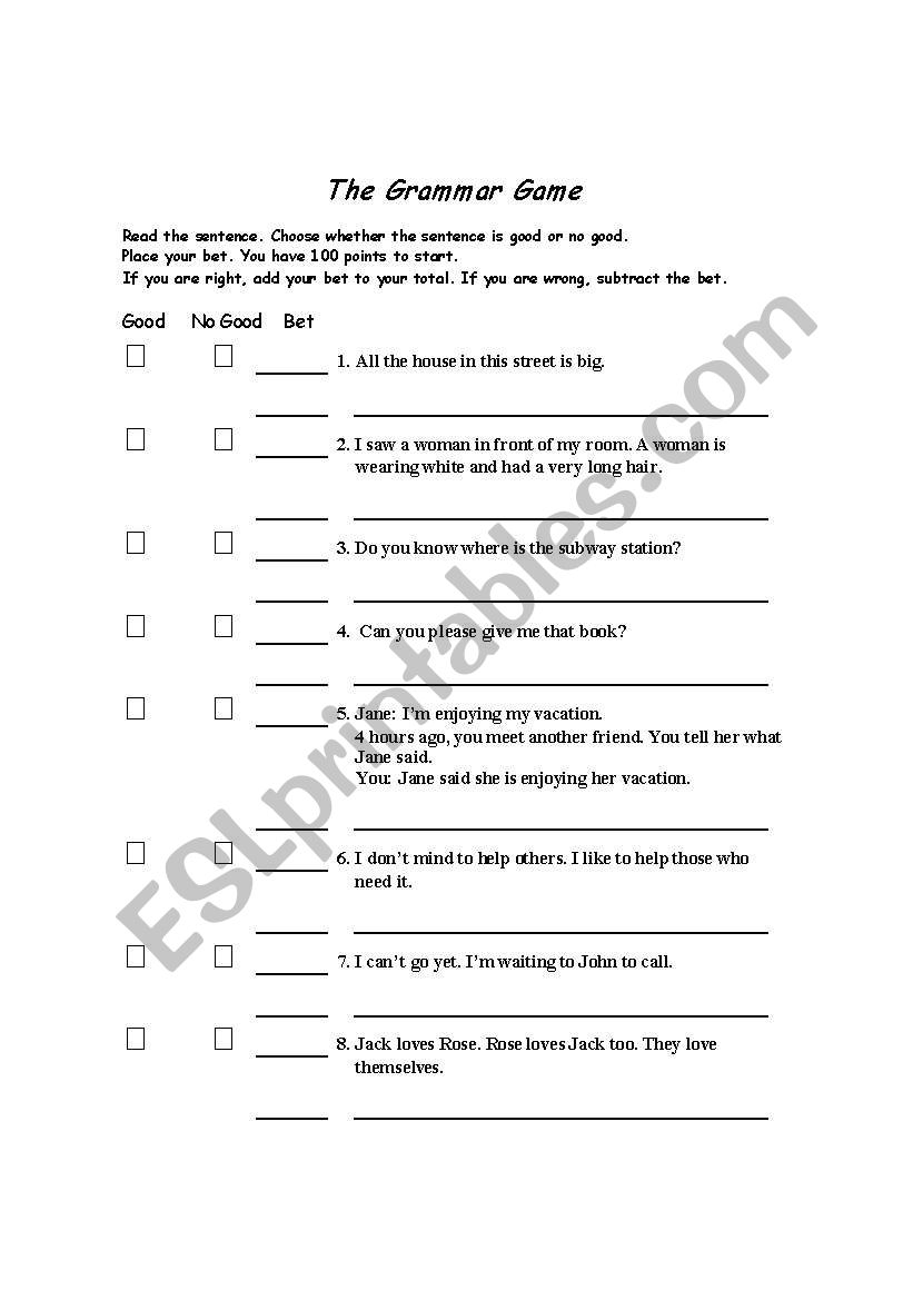 The Grammar game worksheet