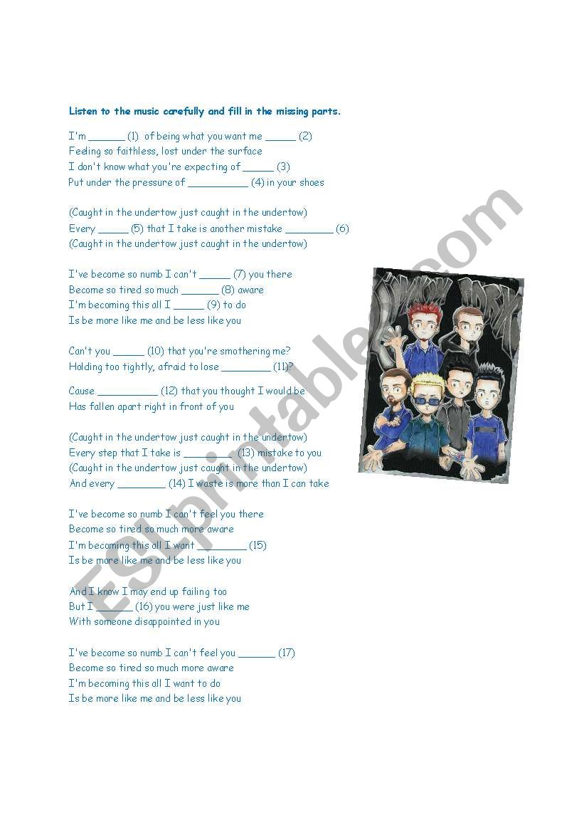 Gap-filling Lyric Linkin Park worksheet