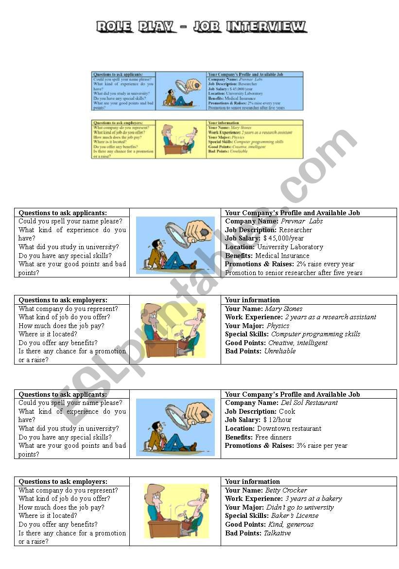 Cards - Role play - The Job Interview