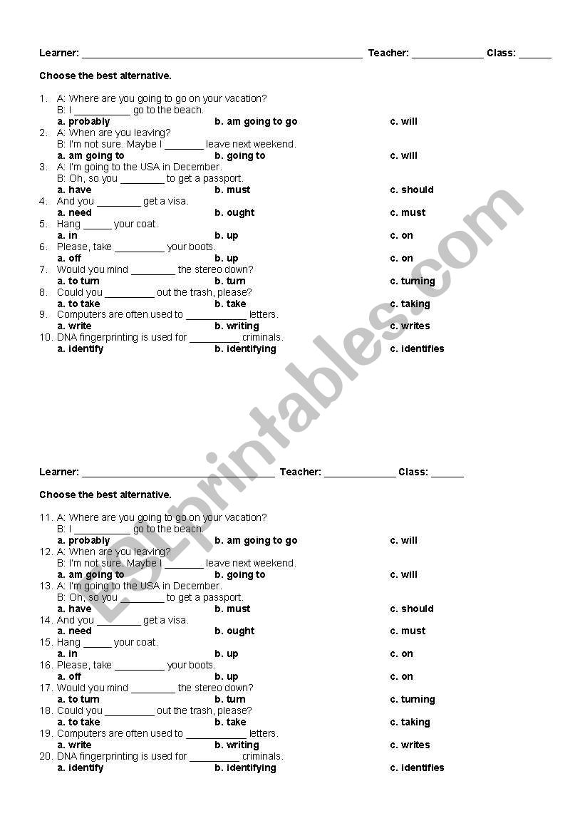 Check-up activity - units 5 to 8