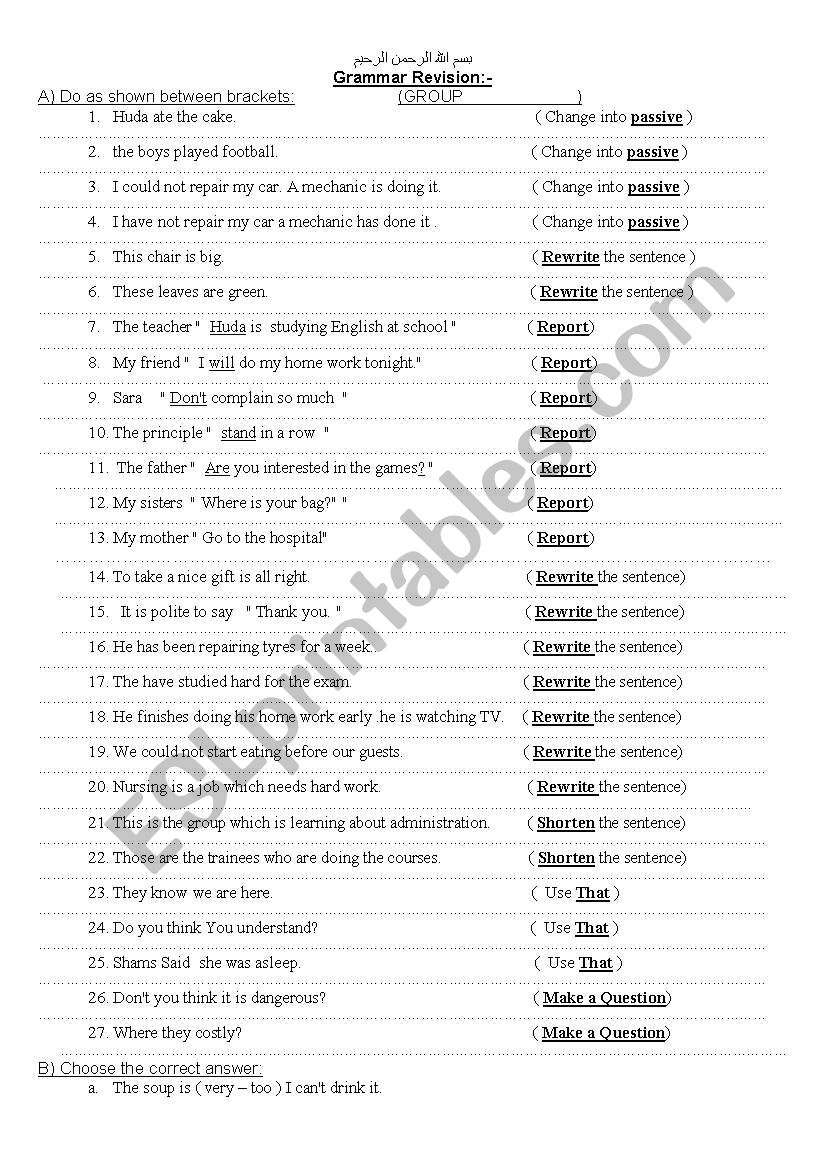 grammar worksheet