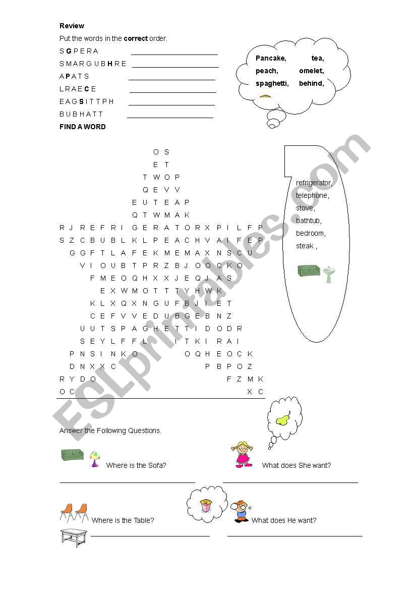 my house and food worksheet