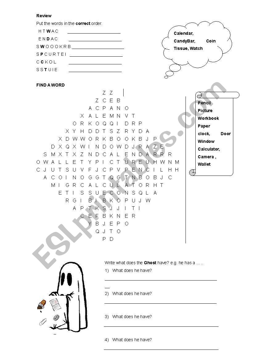 school and things worksheet